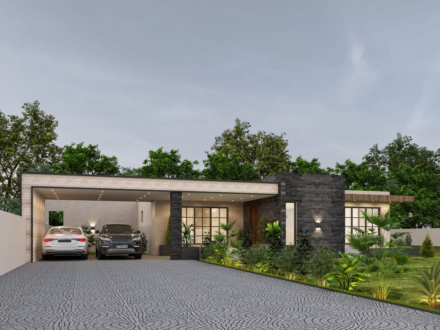Abri voiture intégré à une maison contemporaine
